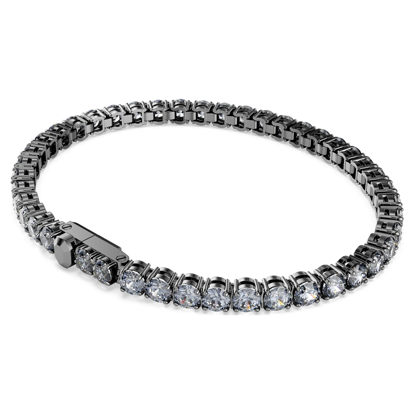 swarovski matrix tennis bracelet  round cut  gray  ruthenium plated