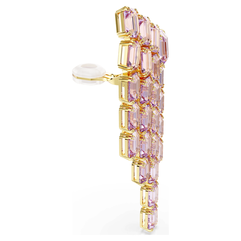 swarovski millenia clip earrings  octagon cut  chandelier  purple  gold tone plated