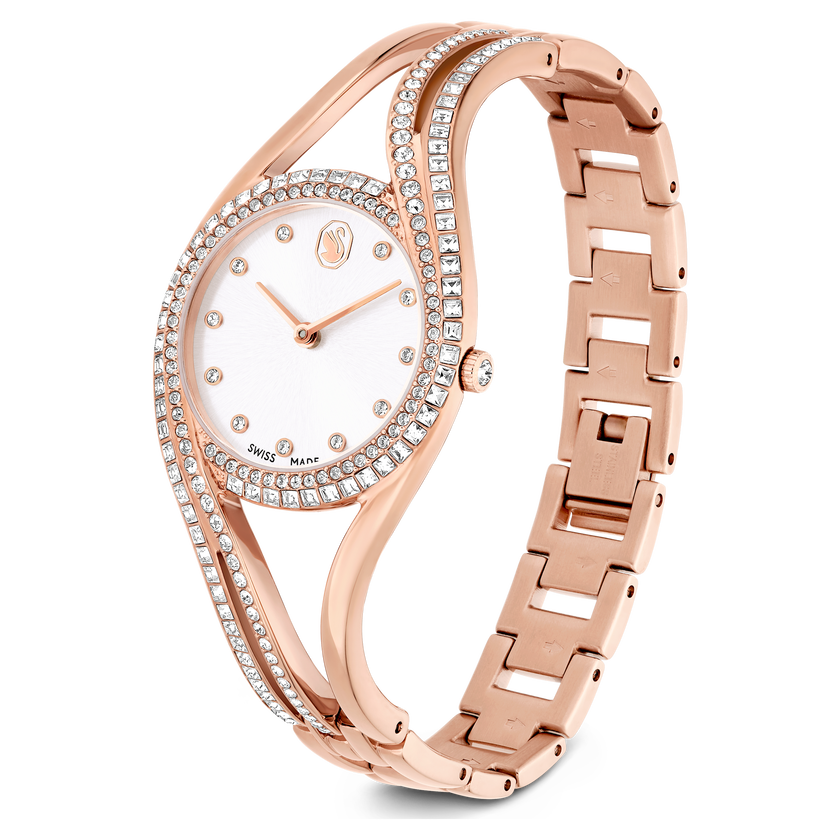 swarovski hyperbola bangle watch  swiss made  metal bracelet  rose gold tone  rose gold tone finish