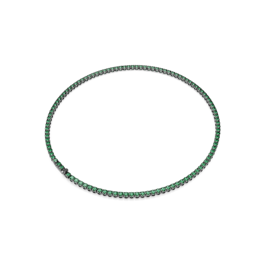 swarovski matrix tennis necklace  round cut  green  ruthenium plated