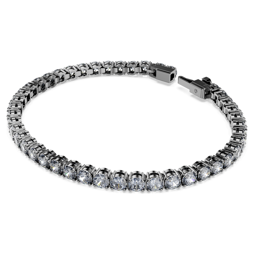 swarovski matrix tennis bracelet  round cut  gray  ruthenium plated
