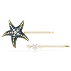 Idyllia hair pin, Set (2), Crystal pearls, Starfish, Multicolored, Rhodium plated