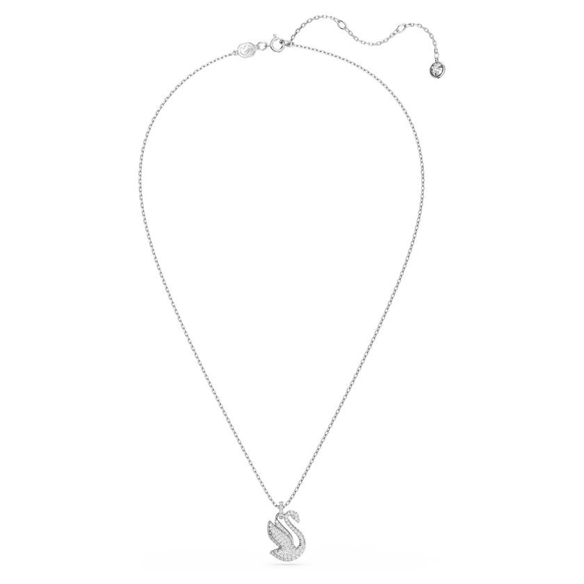 swarovski swan pendant  swan  medium  white  rhodium plated