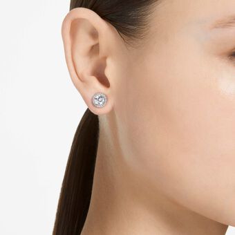 swarovski una angelic stud earrings  round cut  pav   white  rhodium plated