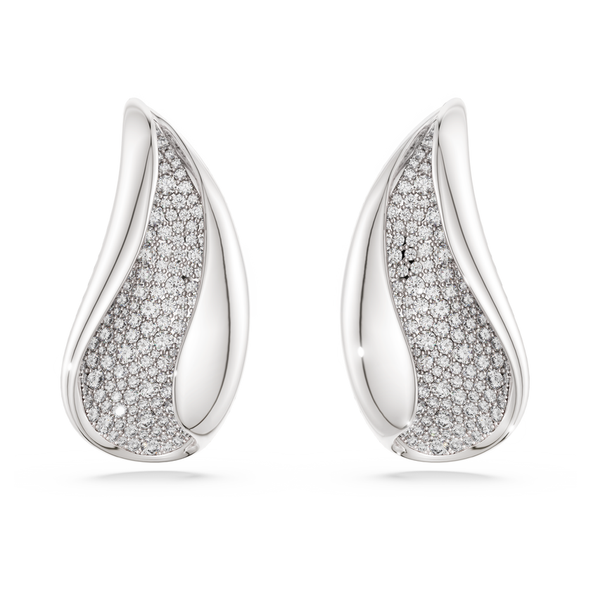 swarovski classica clip earrings  statement  round cut  white  sterling silver