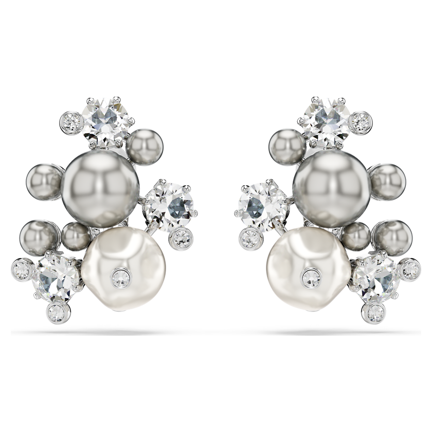 swarovski constella earrings  crystal pearl  round cut  white  rhodium plated