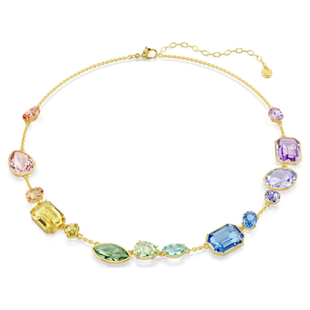 swarovski gema necklace  mixed cuts  multicolored  gold tone plated
