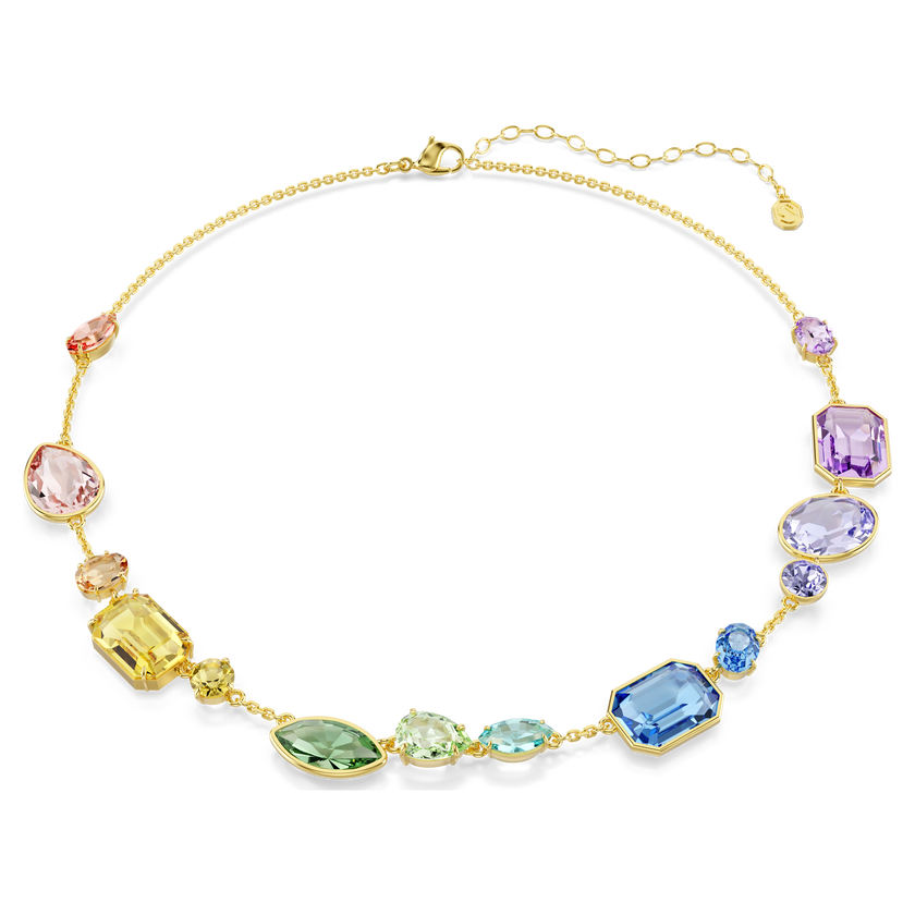 swarovski gema necklace  mixed cuts  multicolored  gold tone plated