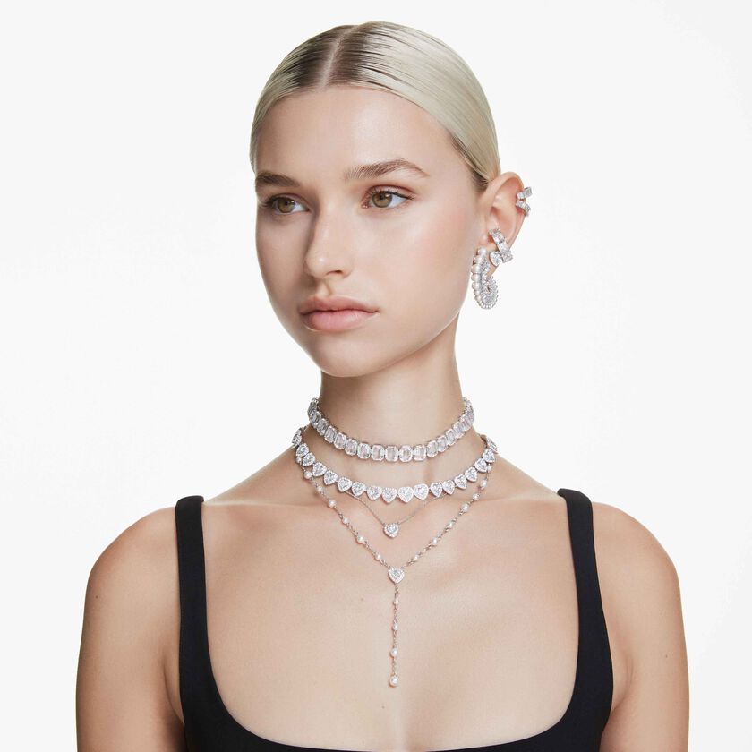 ariana grande x swarovski y necklace  mixed cuts  heart  white  rhodium plated