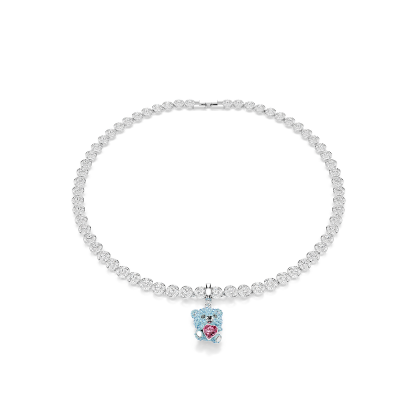 swarovski idyllia charm  mixed cuts  teddy  blue  rhodium plated