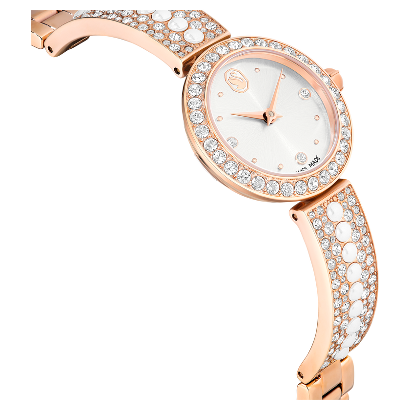 swarovski matrix pearl bangle watch  swiss made  crystal bracelet  white  rose gold tone finish