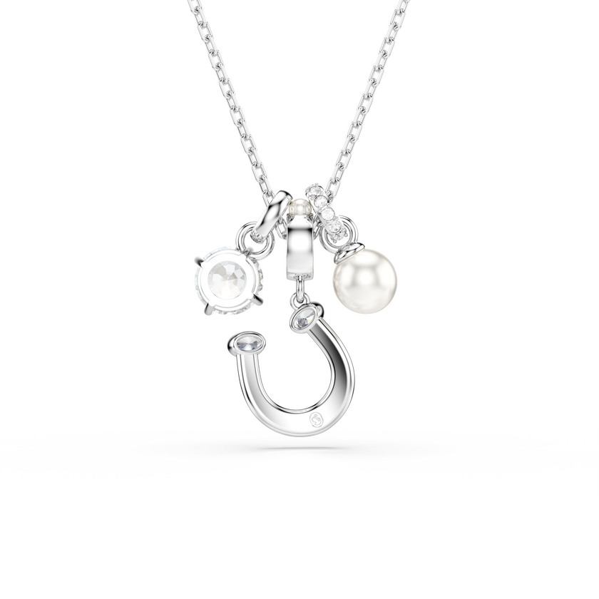 swarovski symbolica pendant  crystal pearl  round cut  pav   horse shoe  white  rhodium plated