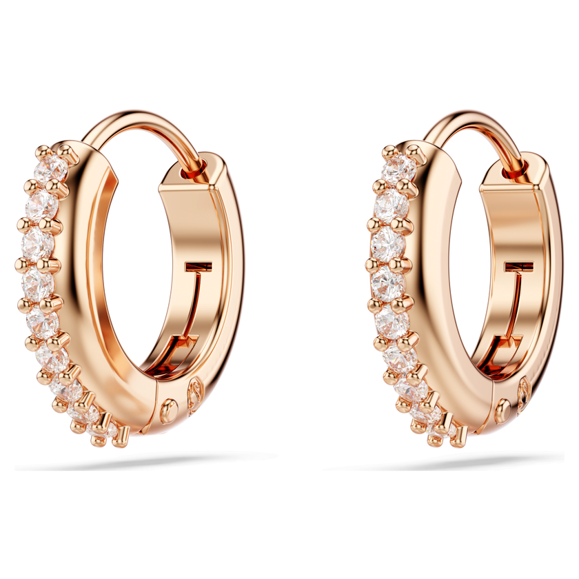 swarovski matrix hoop earrings  round cut  white  rose gold tone plated