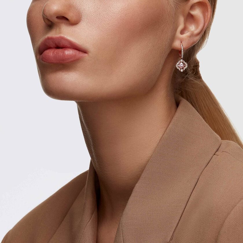 swarovski una drop earrings  clover  pink  rose gold tone plated