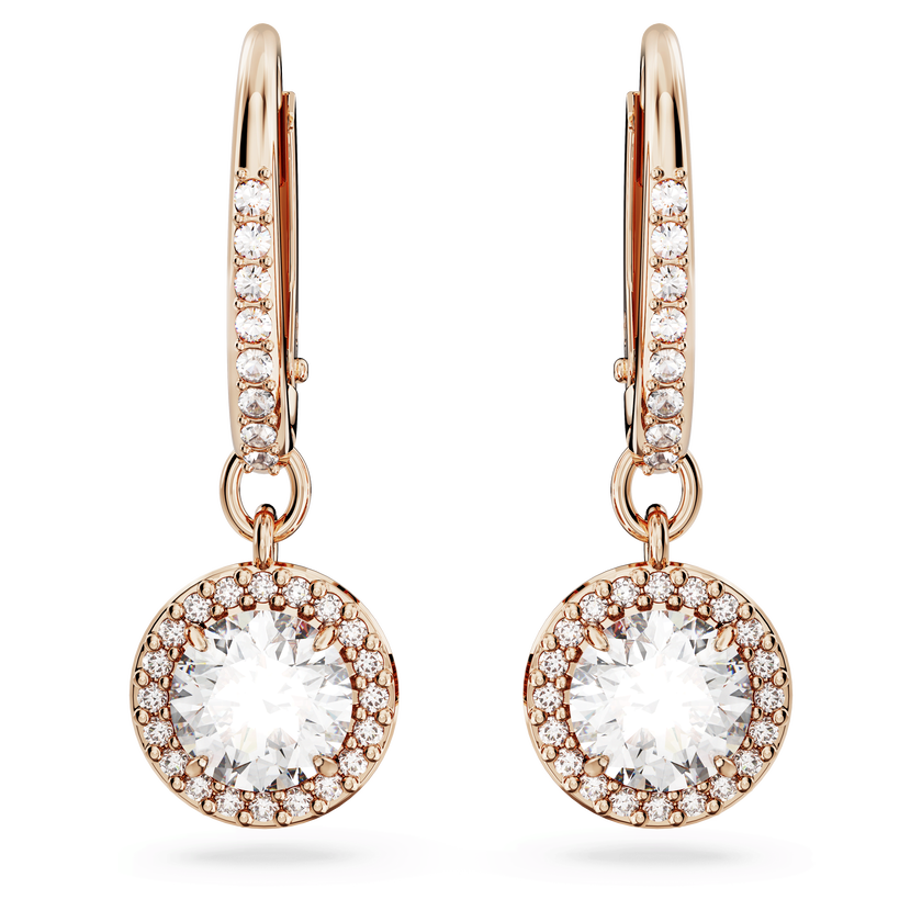 swarovski una angelic drop earrings  round cut  pav   white  rose gold tone plated