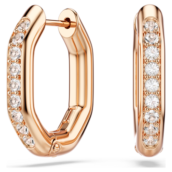swarovski dextera hoop earrings  octagon shape  round cut  small  white  rose gold tone plated