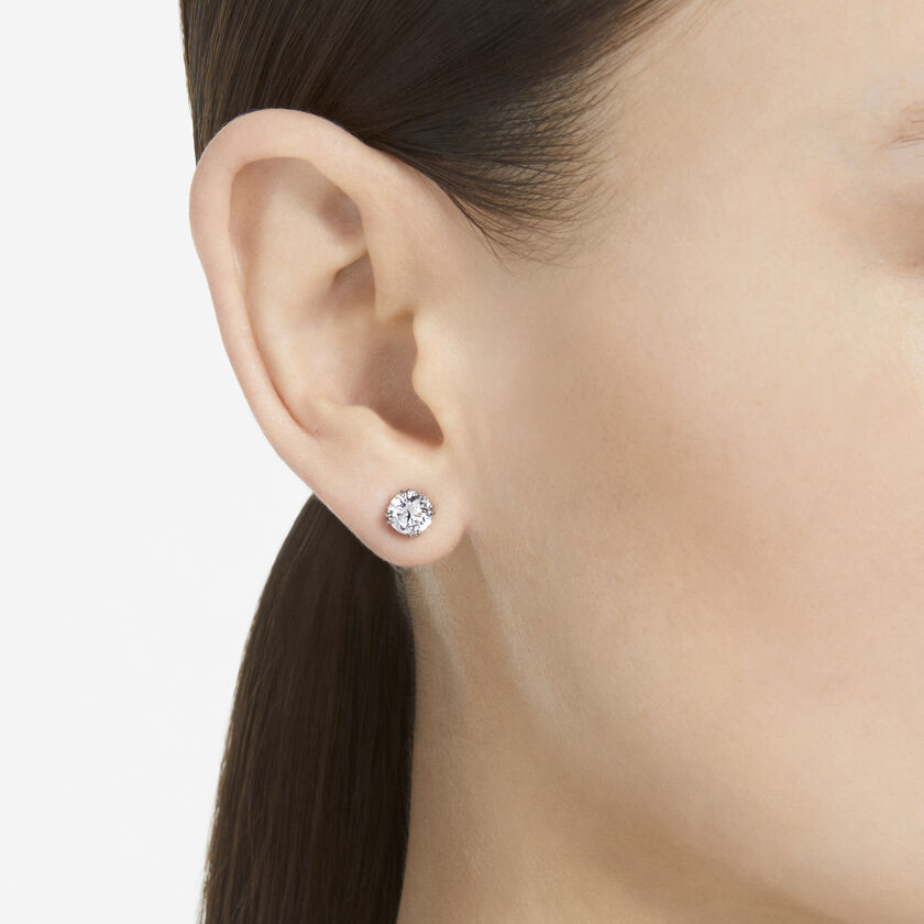 Constella stud earrings, Round cut, White, Rhodium plated