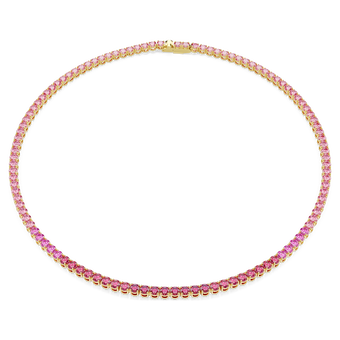 swarovski matrix tennis necklace  round cut  pink  gold tone plated