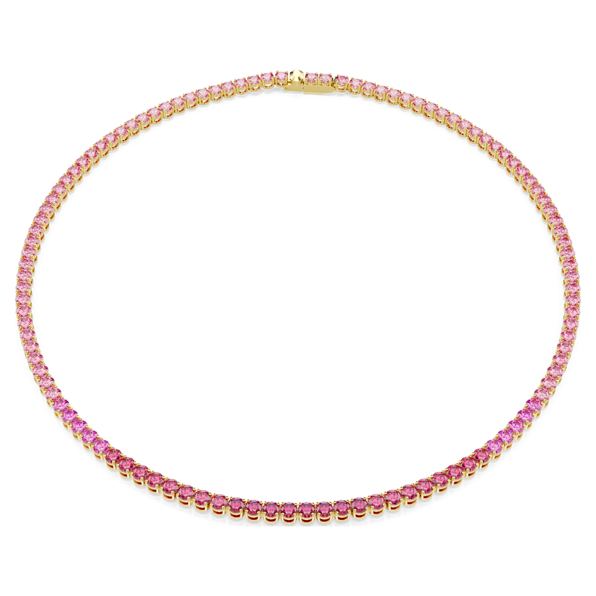 swarovski matrix tennis necklace  round cut  pink  gold tone plated
