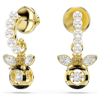 swarovski idyllia drop earrings  crystal pearl  mixed cuts  bee  multicolored  gold tone plated