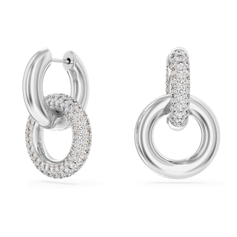swarovski dextera hoop earrings  asymmetrical design  interlocking loop  white  rhodium plated