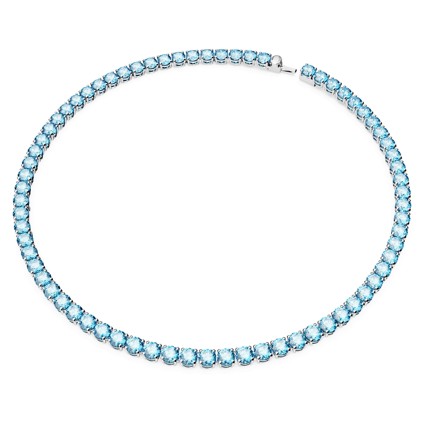 swarovski matrix tennis necklace  round cut  blue  rhodium plated