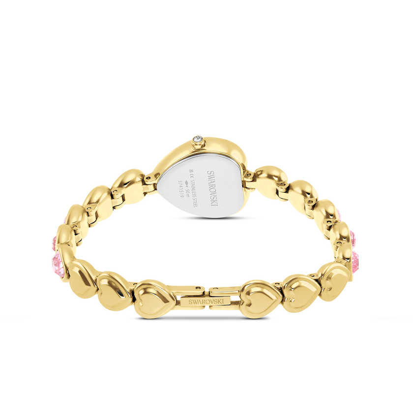 swarovski idyllia heart watch  crystal bracelet  pink  gold tone finish