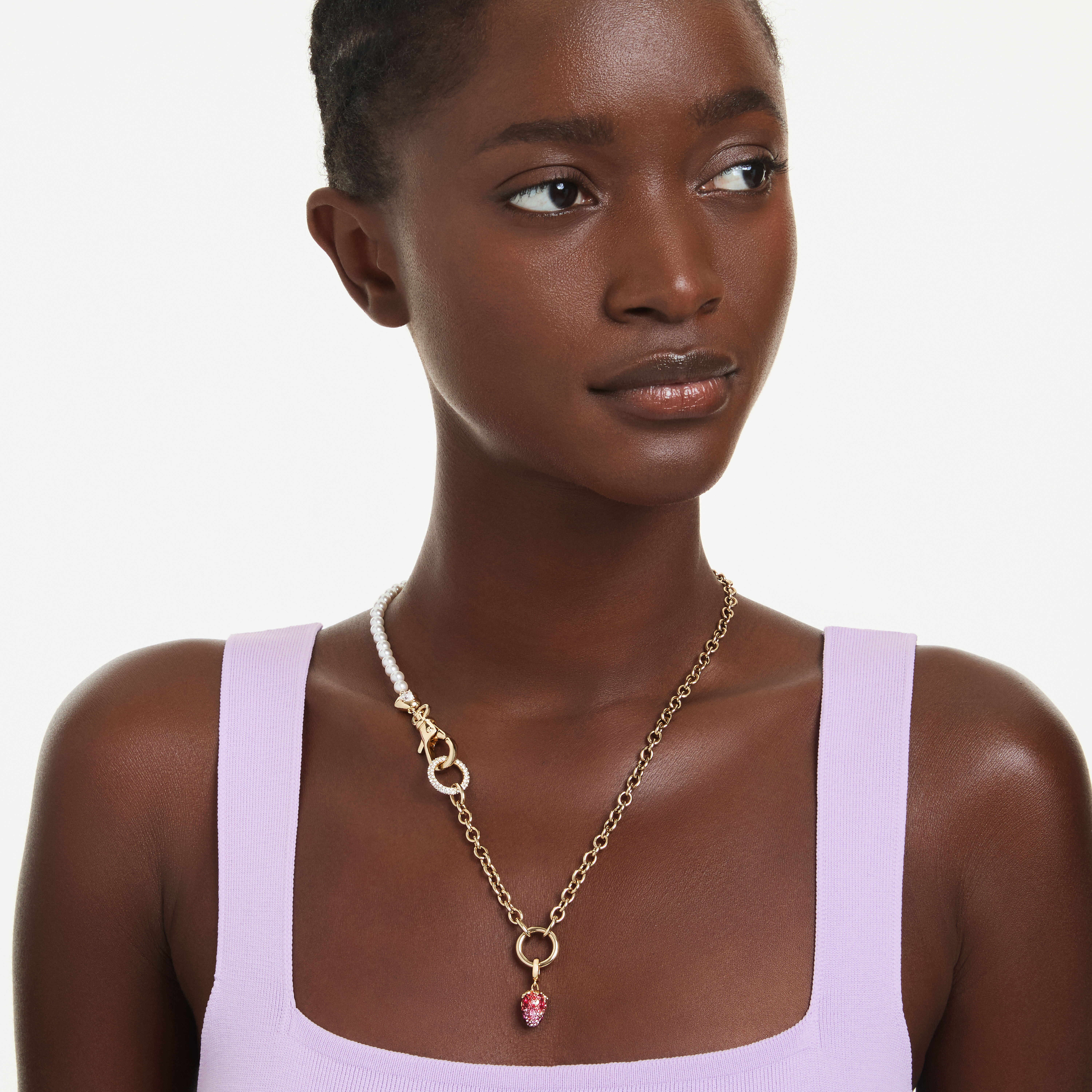 swarovski idyllia charm  mixed cuts  strawberry  red  gold tone plated