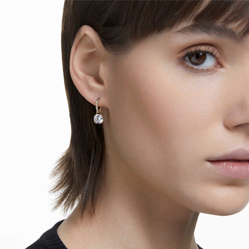 swarovski stilla drop earrings  round cut  white  gold tone plated