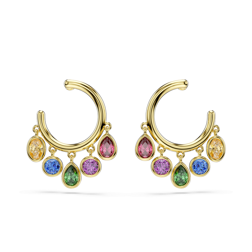 swarovski imber hoop earrings  mixed cuts  multicolored  18k gold finish