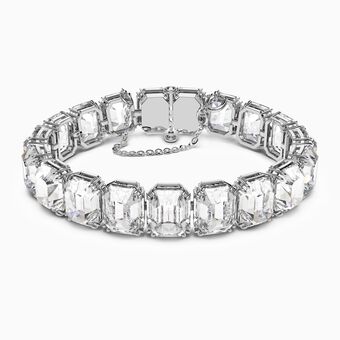Millenia bracelet, Small octagon cut crystals, White, Rhodium plated