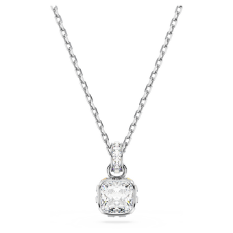 swarovski birthstone pendant  square cut  april  white  rhodium plated