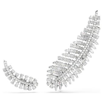 swarovski vienna earrings  mixed cuts  feather  white  rhodium plated