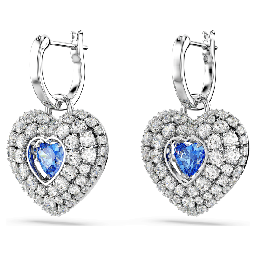 swarovski idyllia drop earrings  heart  blue  rhodium plated