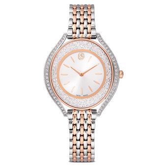 swarovski crystalline aura watch  swiss made  metal bracelet  rose gold tone  mixed metal finish