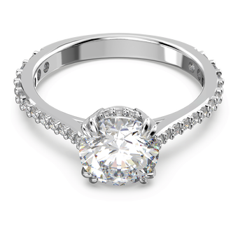 swarovski stilla cocktail ring  round cut  pav   white  rhodium plated