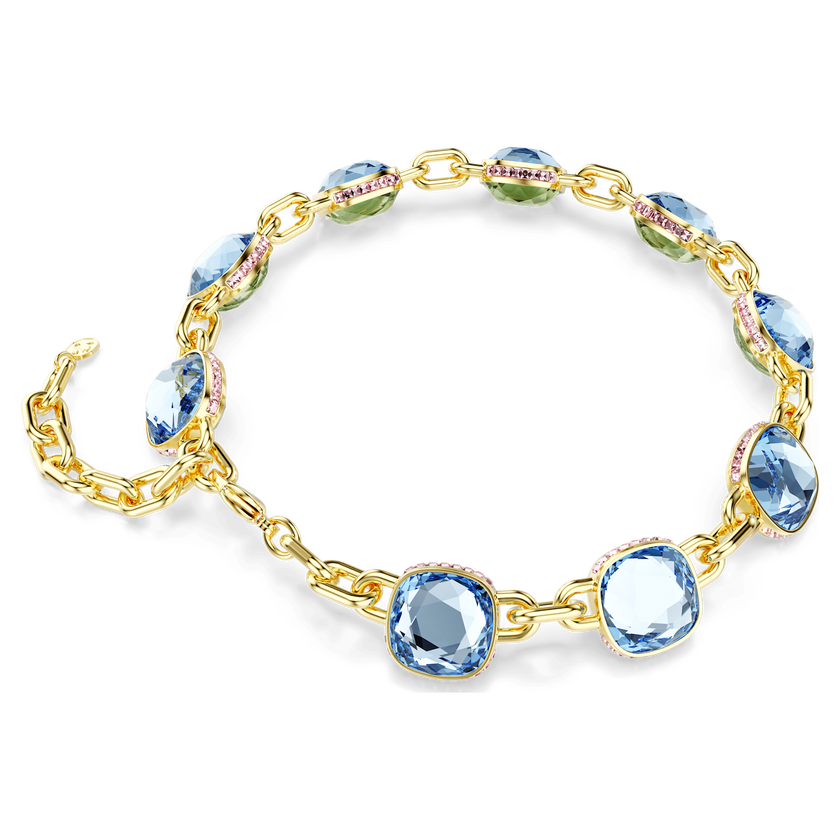 swarovski chroma tennis necklace  cushion cut  blue  gold tone plated