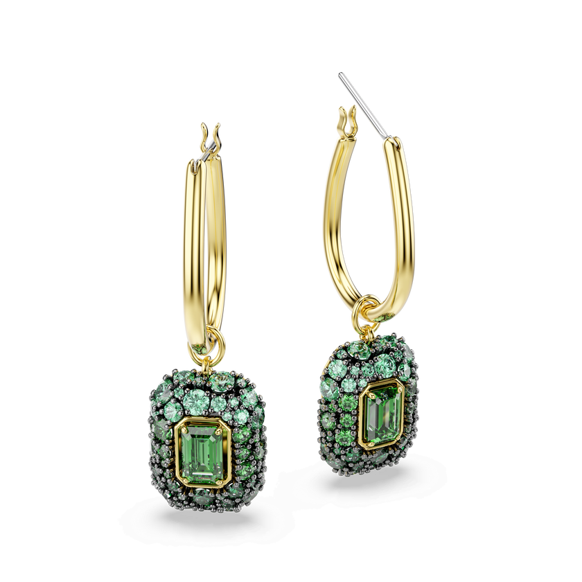 swarovski sublima drop earrings  octagon cut  green  18k gold finish