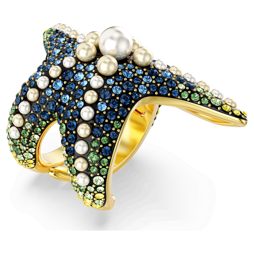 swarovski idyllia cocktail ring  crystal pearls  starfish  multicolored  gold tone plated