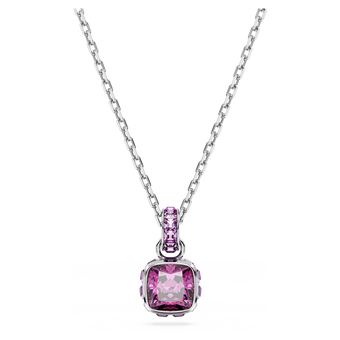 swarovski birthstone pendant  square cut  february  purple  rhodium plated