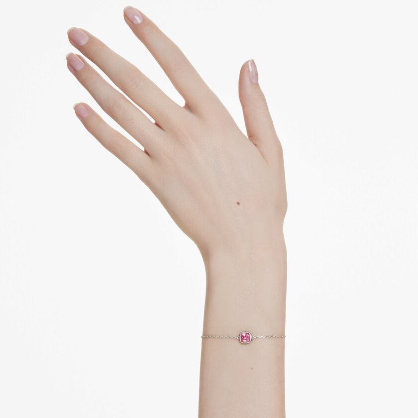 swarovski birthstone bracelet  square cut  october  pink  rhodium plated