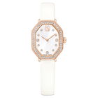 swarovski dextera octagon watch  swiss made  leather strap  white  rose gold tone finish