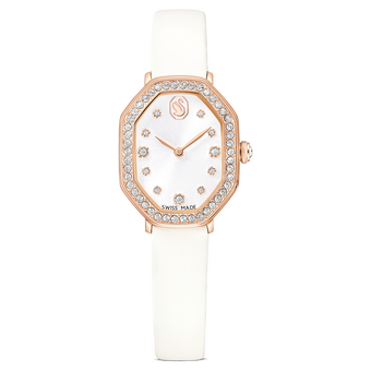 swarovski dextera octagon watch  swiss made  leather strap  white  rose gold tone finish