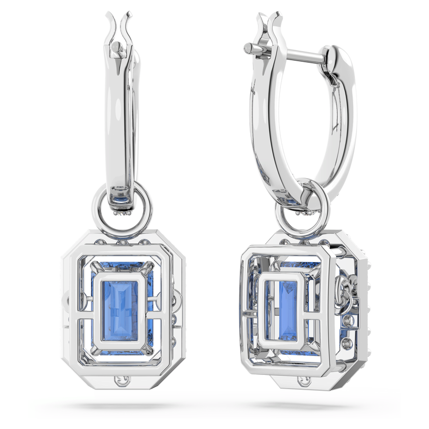 swarovski una drop earrings  octagon cut  blue  rhodium plated