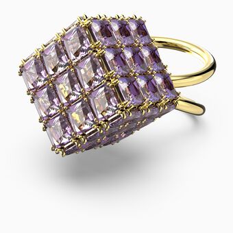 Curiosa cocktail ring, Square, Purple, Gold-tone plated