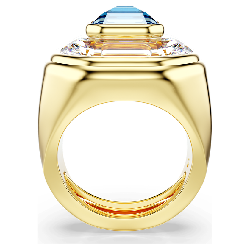 swarovski chroma cocktail ring  octagon cut  blue  gold tone plated