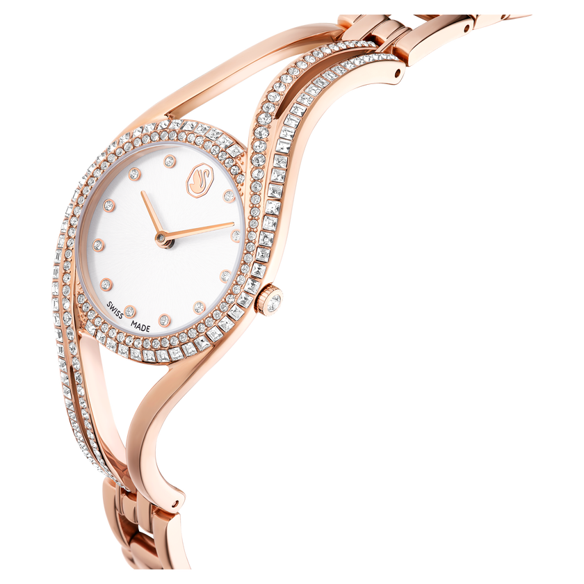 swarovski hyperbola bangle watch  swiss made  metal bracelet  rose gold tone  rose gold tone finish