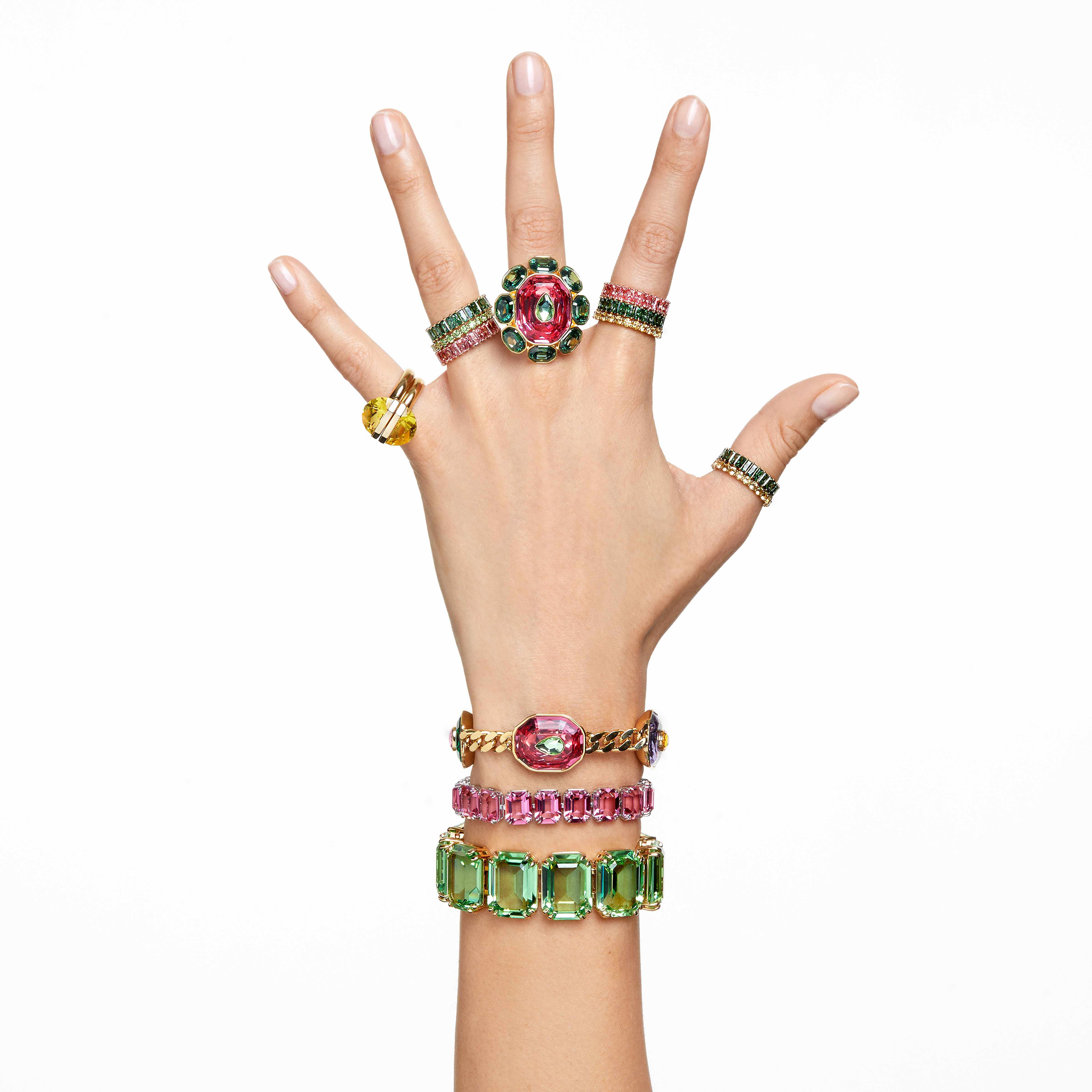 swarovski matrix ring  baguette cut  green  gold tone plated