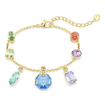 swarovski gema bracelet  mixed cuts  dangling crystals  multicolored  gold tone plated
