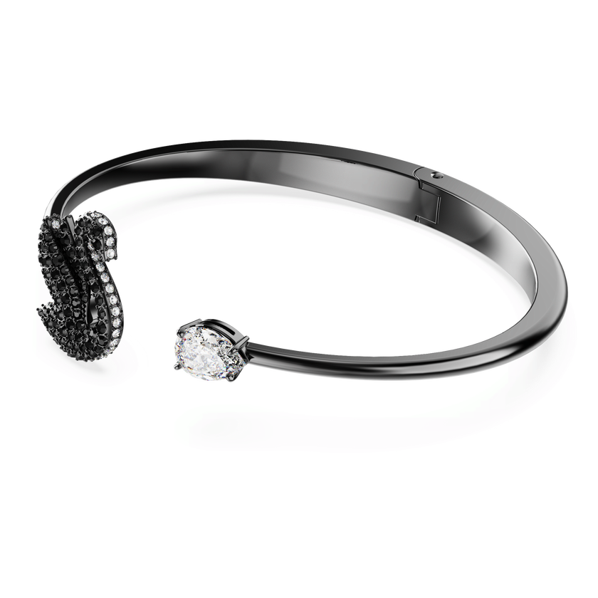 swarovski swan bangle  swan  black  ruthenium plated